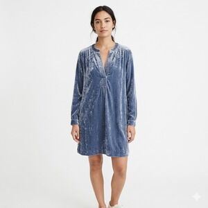 ANTHROPOLOGIE Women's Gray Blue Crushed Velvet Oversize Dress XS
